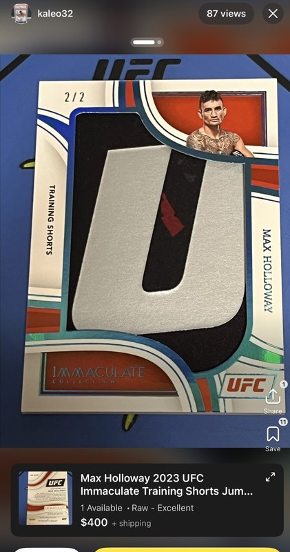 2023 Panini UFC Immaculate  Max Holloway Training Shorts /2 2/2 eBay 1/1 