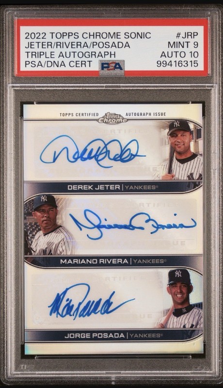 2022 Topps Chrome Sonic Jeter Rivera Posada #JRP Triple Auto 02/20 PSA 9 Auto 10
