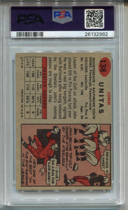 1957 Topps Johnny Unitas Rookie Card PSA 8 NM MINT OC Football #138 John view 2