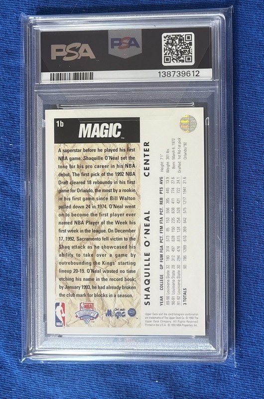 SHAQUILLE O'NEAL 1992 UPPER DECK TRADE CARD RC HOF PSA 8 view 2