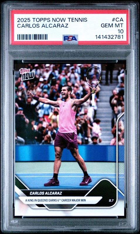 2025 Tennis Topps NOW SP CARLOS ALCARAZ Wins US Open 6th Major PSA 10 GEM POP108