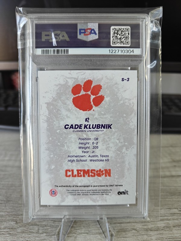 2024 ONIT Athlete AUTO #S3 Cade Klubnik /160 Clemson PSA 10 Tigers New York Jets view 2