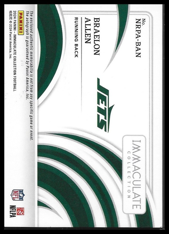2024 Panini Immaculate Collection Braelon Allen RPA /99 Rookie Patch Auto Jets view 2