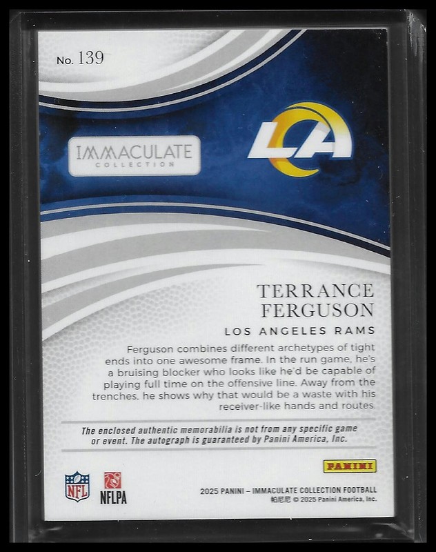 2022 Immaculate Terrance Ferguson RPA /99 Rookie Patch Auto Rams view 2