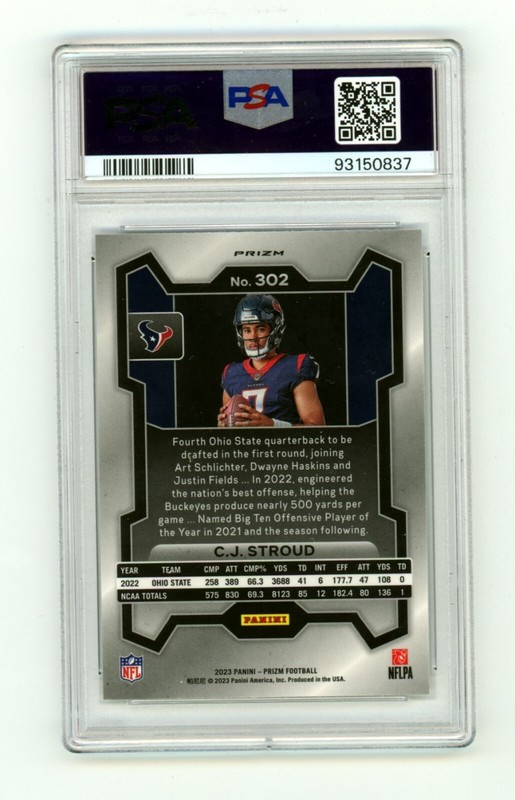 C.J. Stroud 2023 Panini Prizm #302 Silver Variation Rookie RC PSA 10 GEM Texans view 2