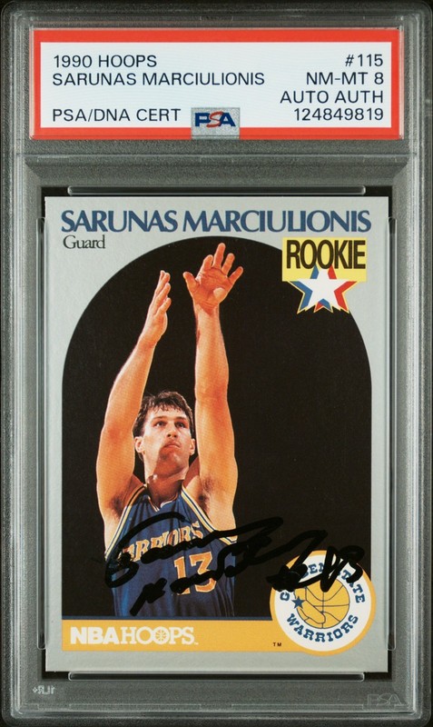 1990 Hoops Basketball Autographed Sarunas Marciulionis HOF Rookie AUTO PSA DNA 8