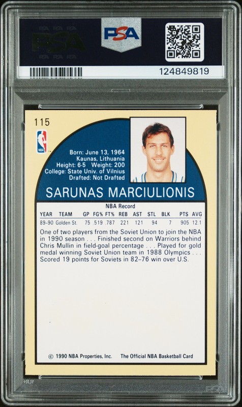 1990 Hoops Basketball Autographed Sarunas Marciulionis HOF Rookie AUTO PSA DNA 8 view 2