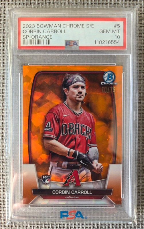 Corbin Carroll 2023 Bowman Chrome Sapphire Orange /75 RC - PSA 10 Gem Mint