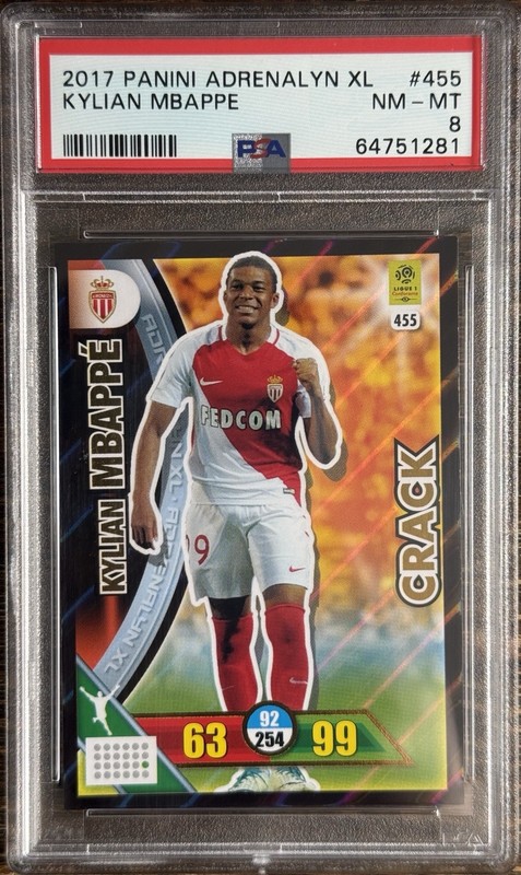 2017-18 Panini Adrenalyn Ligue 1 Kylian Mbappe Crack 455 PSA 8 Rookie RC FRANCE