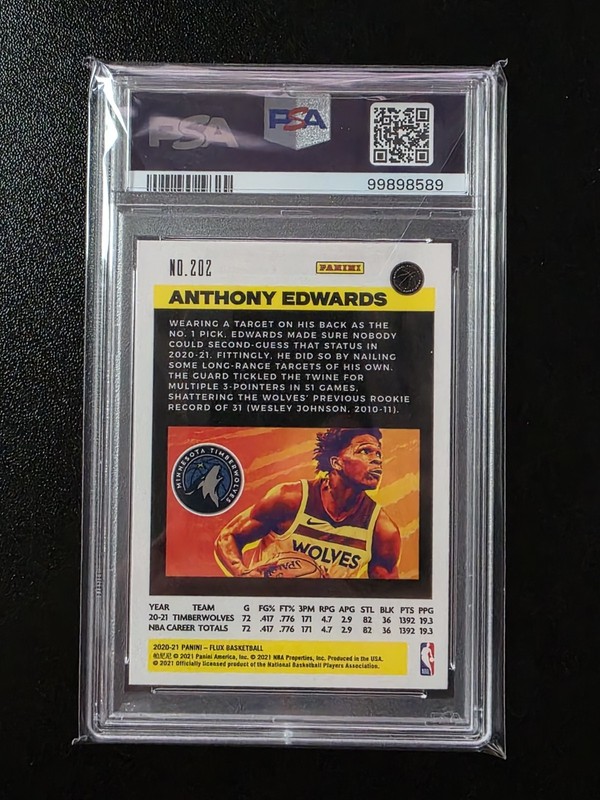 PANINI FLUX ANTHONY EDWARDS #202 PSA 10 MINNESOTA TIMBERWOLVES ROOKIE view 2
