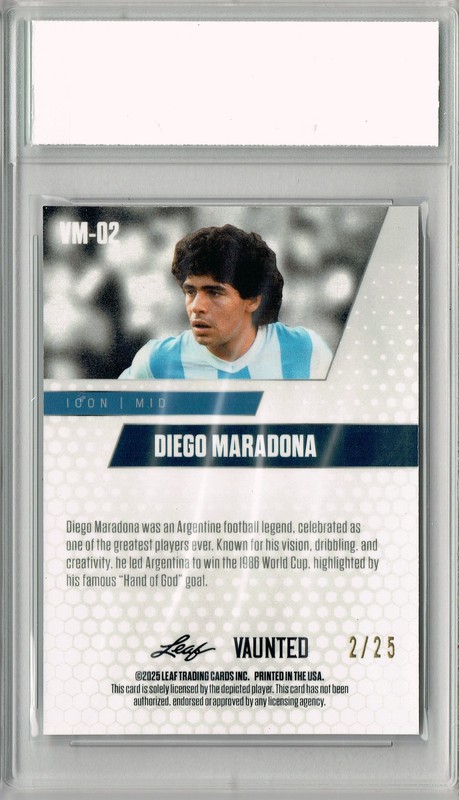 Diego Maradona 2025 Leaf Vaunted Metal #VM-02 Silver 25 Made Rare Card PGI 10 view 2