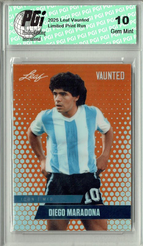 Diego Maradona 2025 Leaf Vaunted Metal #VM-02 Orange 3 Made Rare Card PGI 10