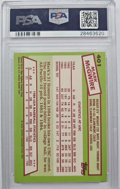 1985 Fleer Tiffany #401 Mark McGwire Rookie PSA 9 view 2