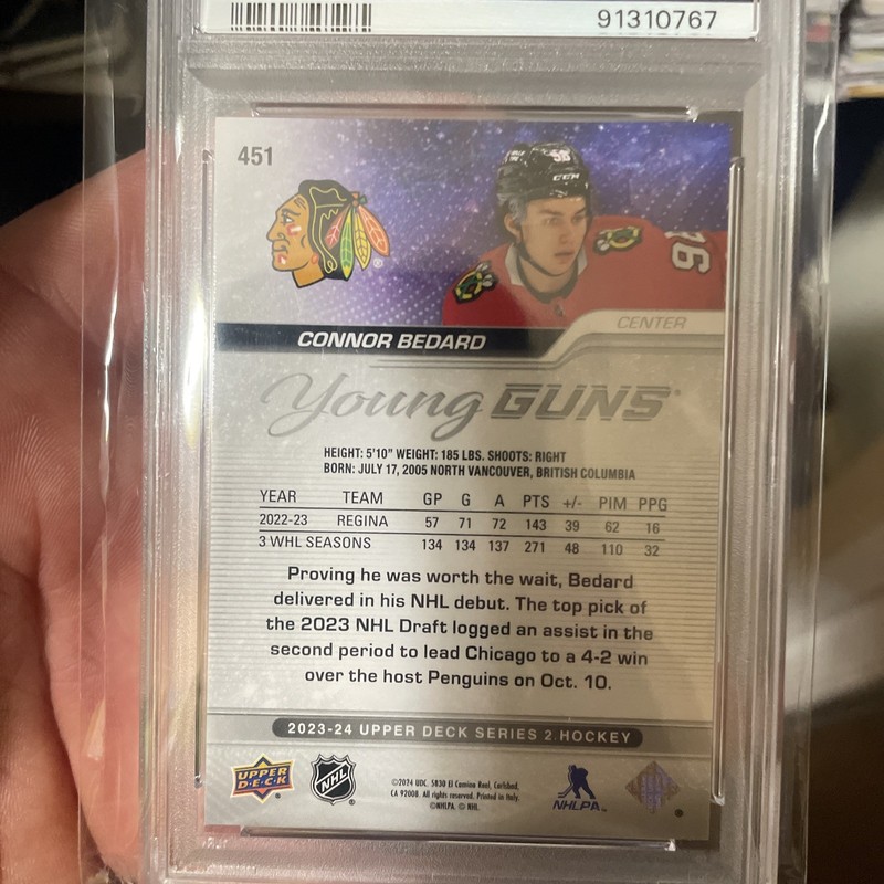 2023-24 Upper Deck Series 2 - Young Guns Connor Bedard #451 (RC) view 2
