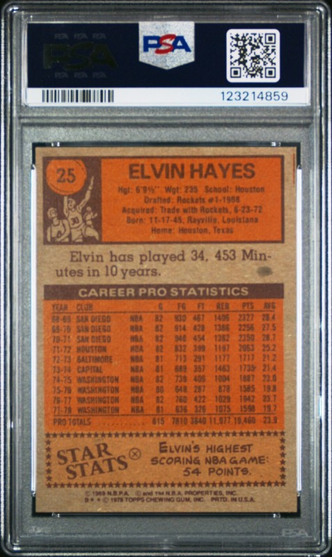 vintage PSA 5 - TOPPS 1978 ELVIN HAYES BASKETBALL CARD #25 - WASHINGTON BULLETS view 2