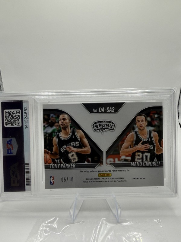 TONY PARKER MANU GINOBILI 2024-25 PRIZM BLACK DUAL GOLD AUTO 01/10 PSA 10 Q2754 view 2
