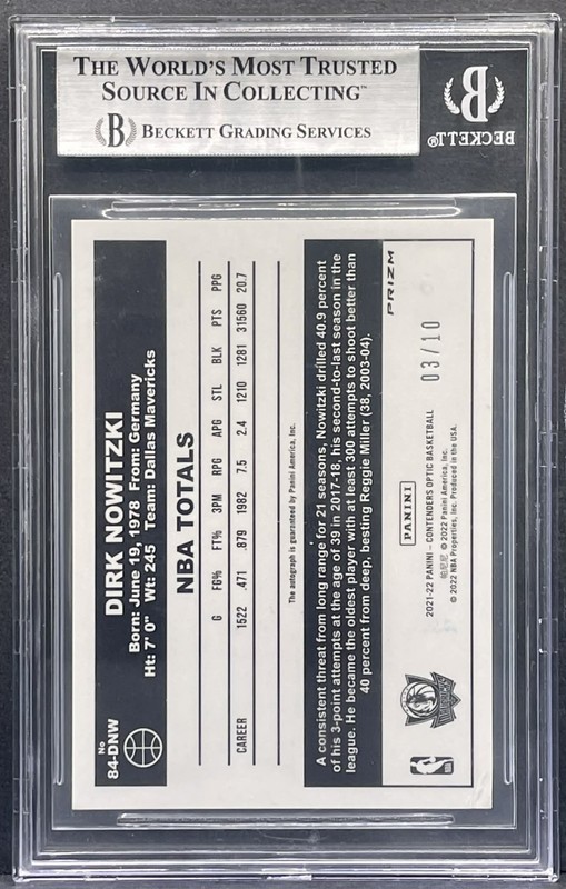 2021-22 Panini Contenders Optic - Dirk Nowitzki '84 Tribute GOLD PRIZM AUTO /10 view 2