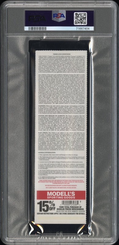 PSA 8 - AARON JUDGE ROOKIE DEBUT - 2016 RAYS @ YANKEES BASEBALL FULL TICKET view 2