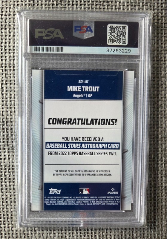 Mike Trout 2022 Topps Series 2 SP Auto #BSTMT - PSA 10 Gem Mint Pop 1 view 2