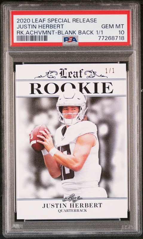 Justin Herbert 2020 Leaf Exclusive #4 Rookie Card White Blank Back 1/1 PSA 10