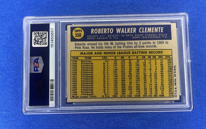 1970 TOPPS #350 ROBERTO CLEMENTE PSA 5 view 2