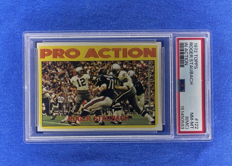 1972 Roger Staubach (In Action) #122 Vintage Football Card PSA 8 (MC)