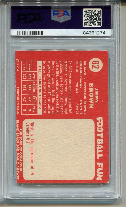 1958 Topps Jim Brown Rookie Card PSA 4 Football #62 Graded RC view 2