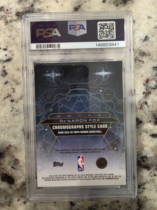 2025-26 Topps Chrome Chromographs  #CH-DF De’Aaron Fox Auto Spurs /5  PSA 9 view 2