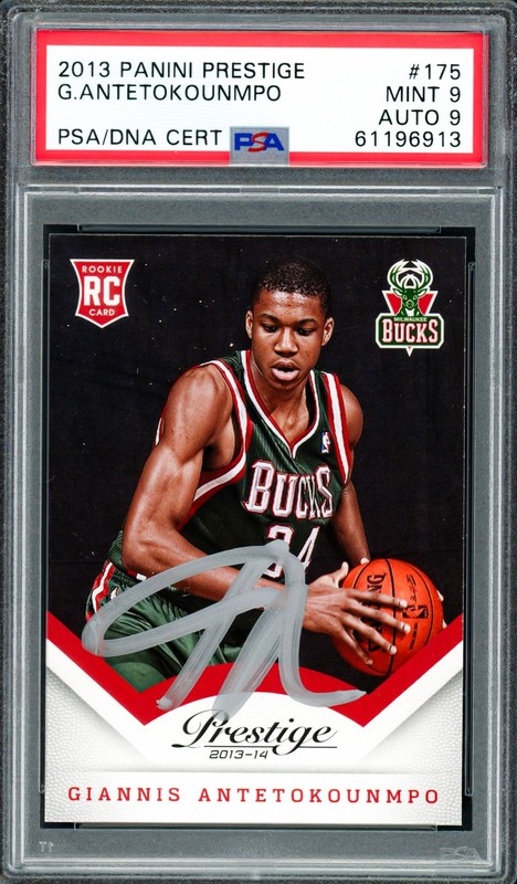 Giannis Antetokounmpo Auto 2013 Panini Prestige RC 175 Bucks PSA 9 Sig 9 PSA/DNA