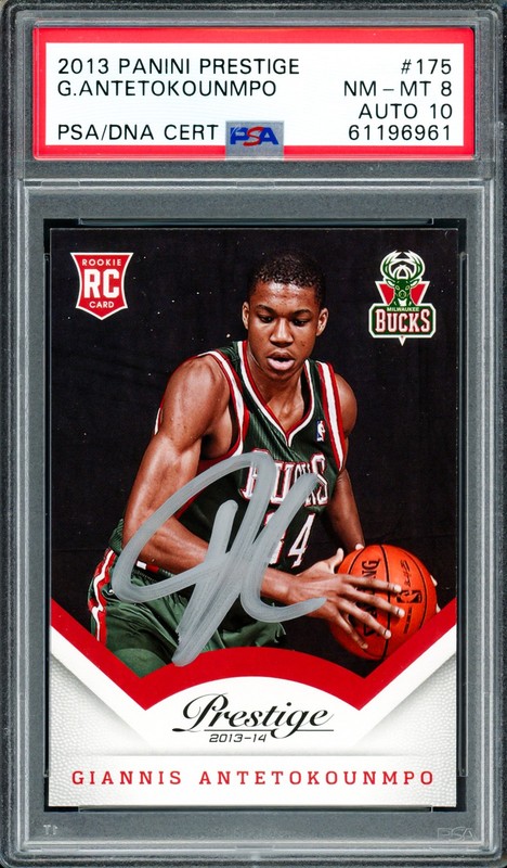 Giannis Antetokounmpo Auto 2013 Panini Prestige RC 175 Bucks PSA 8 Sig 10 DNA