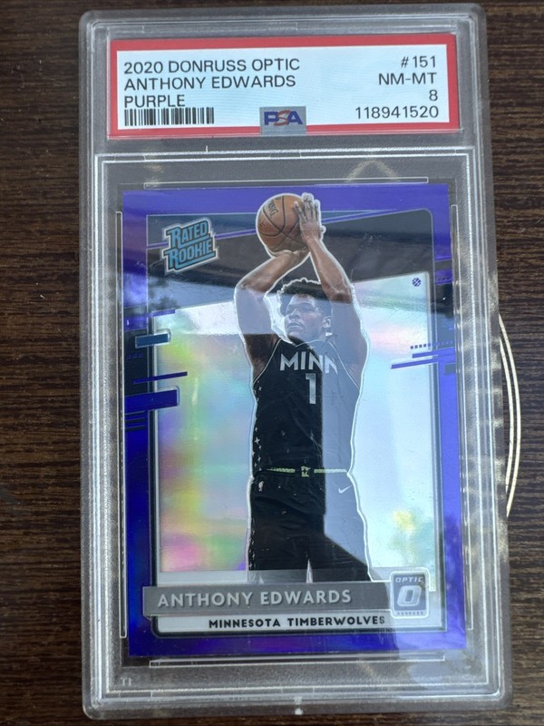 2020 Panini Donruss Optic Anthony Edwards #151 Rated Rookie Purple (RC) - PSA 8