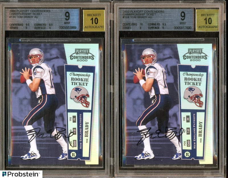 Lot (2) 2000 Contenders Championship Ticket TOM BRADY RC /100 BGS 9 AUTO 10
