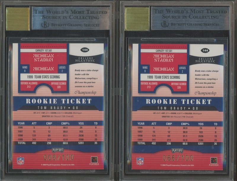 Lot (2) 2000 Contenders Championship Ticket TOM BRADY RC /100 BGS 9 AUTO 10 view 2