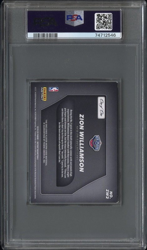 PSA 5 Zion Williamson 2019 Panini Instant #ZW2 Kicks Jumbo 1/1 Rookie Card view 2