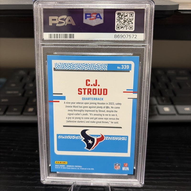 2023 Panini Donruss Football C.J. Stroud Rated Rookie Texans Card #339 PSA 10 view 2