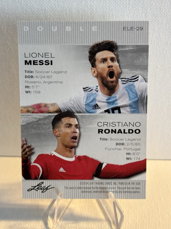 RONALDO * MESSI * 2024 LEAF "SPECIAL RELEASE" DOUBLE EDITION #ELE-29 SOCCER CARD view 2