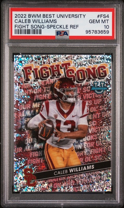 2022 Bowman's Best University Caleb Williams #FS-4 Fight Song Speckle PSA 10