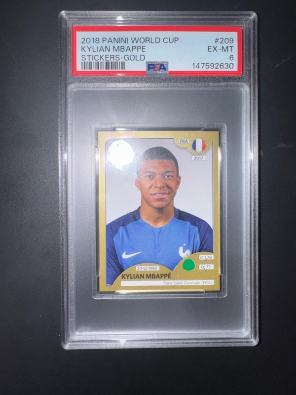 2018 Panini World Cup Soccer Stickers Gold #209 Kylian Mbappe Graded PSA France