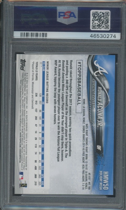 2018 Topps Holiday Baseball Ronald Acuna Jr BRAVES #HMW50 RC PSA 10 view 2