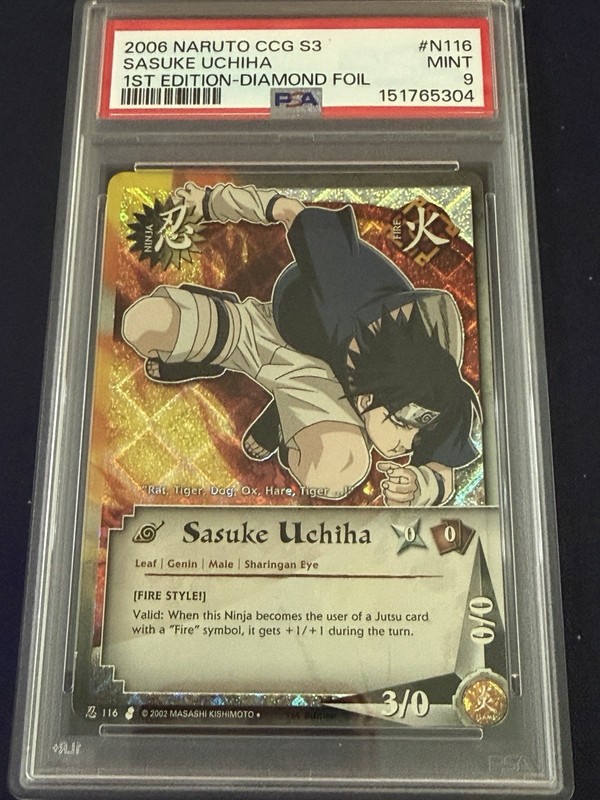 Naruto CCG Sasuke Uchiha 116 Cos Diamond Foil 1st Edition PSA 9 Mint Pop 2