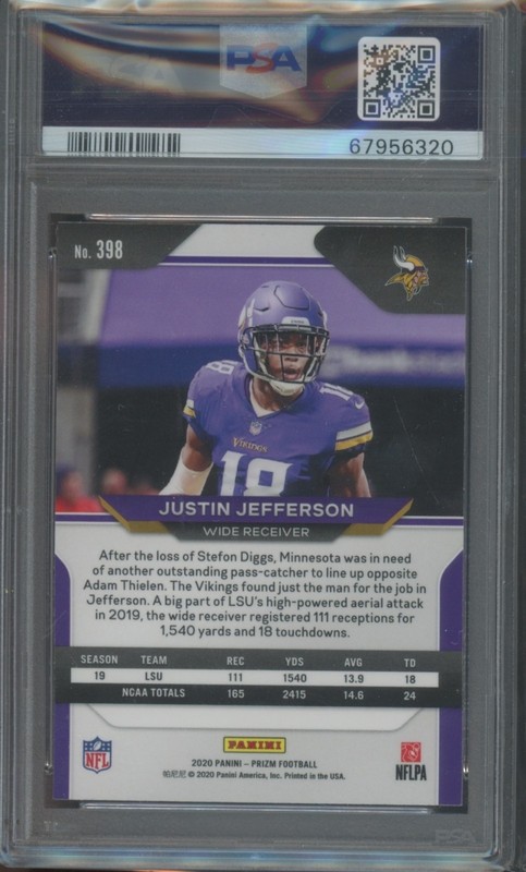 2020 Panini Prizm Football Justin Jefferson #398 RC Rookie SP PSA 9 view 2
