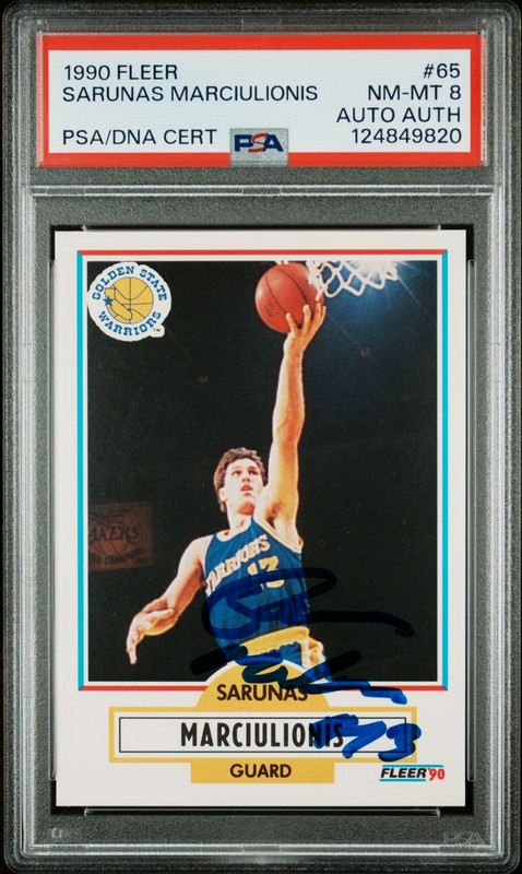 Sarunas Marciulionis Autographed 1990 Fleer Basketball HOF Rookie AUTO PSA DNA 8