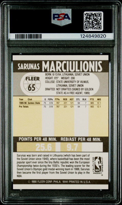 Sarunas Marciulionis Autographed 1990 Fleer Basketball HOF Rookie AUTO PSA DNA 8 view 2