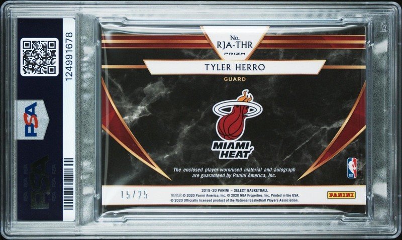 2019-20 Select Basketball Tyler Herro Rookie Patch Auto Tie Dye /25 PSA 8 view 2