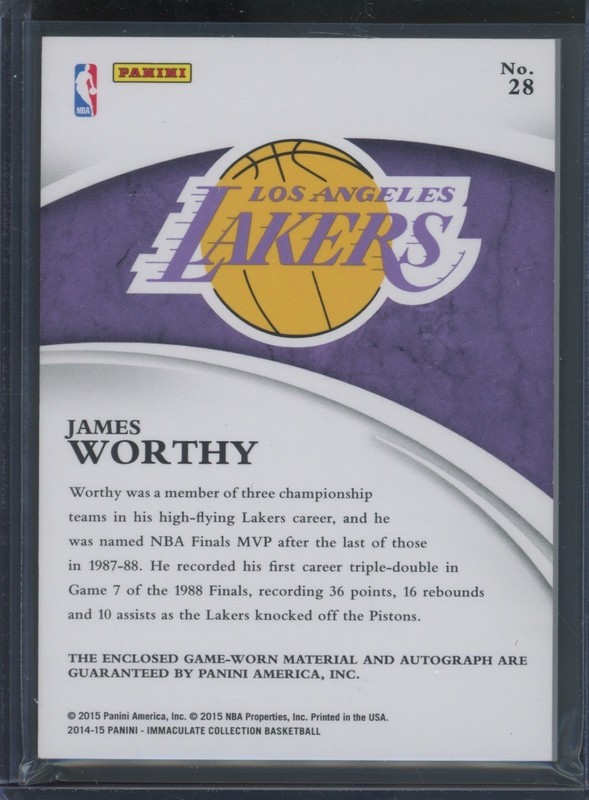 2015-16 Panini Immaculate Basketball James Worthy #28 Game Used Patch Auto /42 view 2