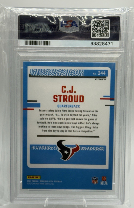 2023 Panini Donruss Optic CJ Stroud #244 Purple Shock PSA 10 RC view 2