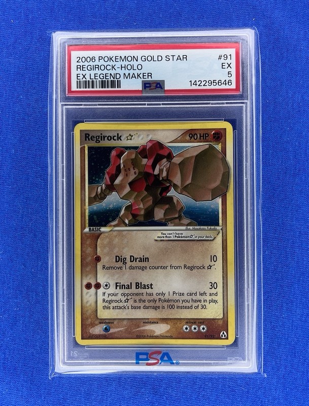 2006 POKEMON EX LEGEND MAKER GOLD STAR #91 REGIROCK-HOLO PSA 5** With Swirl**