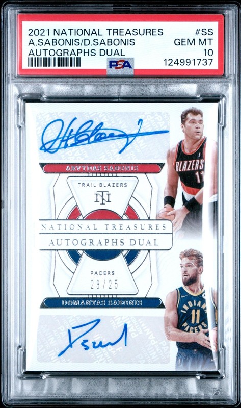 2021-22 National Treasures Arvydas Sabonis Domantas Sabonis Dual Auto /25 PSA 10