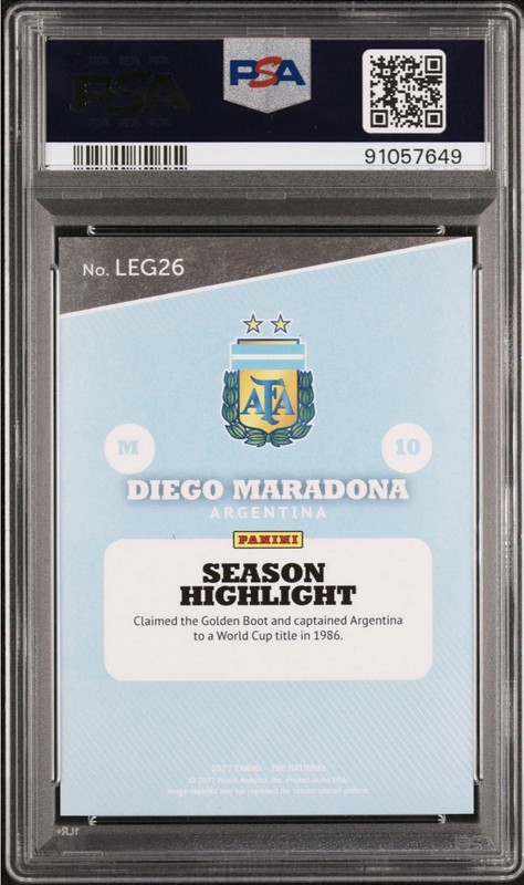 Diego Maradona 2017 Panini National Convention Legends #LEG26 /299 PSA 10 view 2