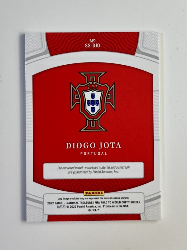 2022 Panini National Treasures World Cup Diogo Jota Match Worn Patch Auto /10 view 2